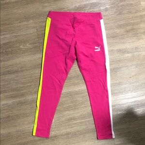 New Puma Vibrant Pink Leggings with Bold Stripes L